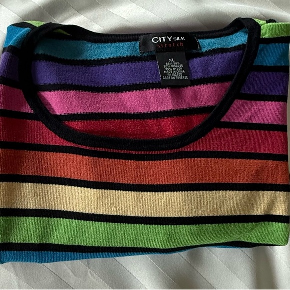 City Silk Colorful Striped Silk Crew Neck Sweater SZ XL - Picture 8 of 12